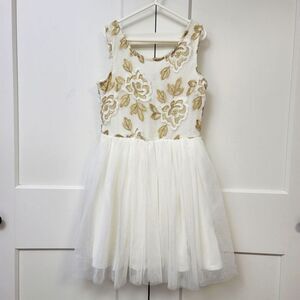 Lily Bleu girls dress with tulle skirt and gold accent flowers, 10
